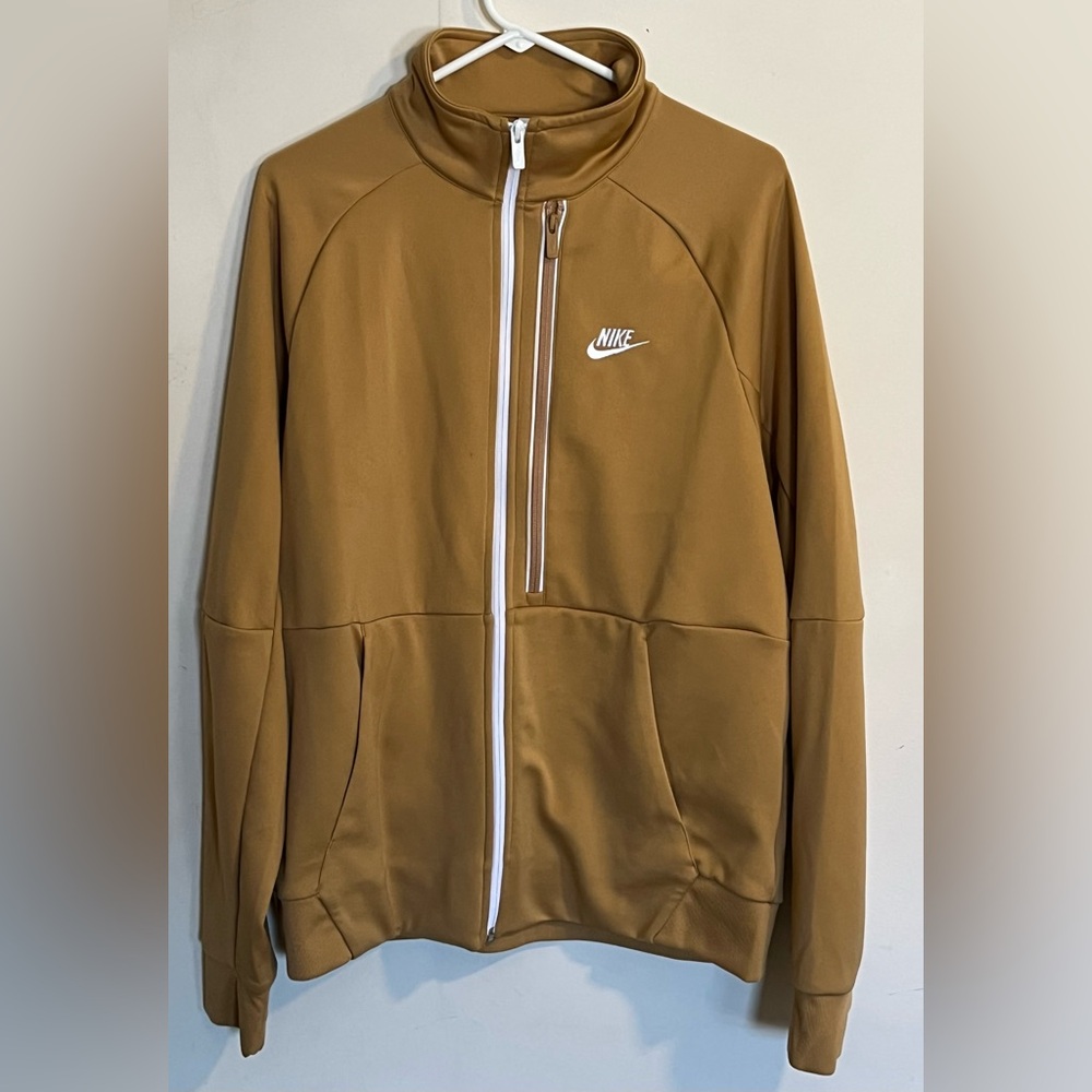 Nike long sleeve zip up 100% polyester mustard gold Large track jacket